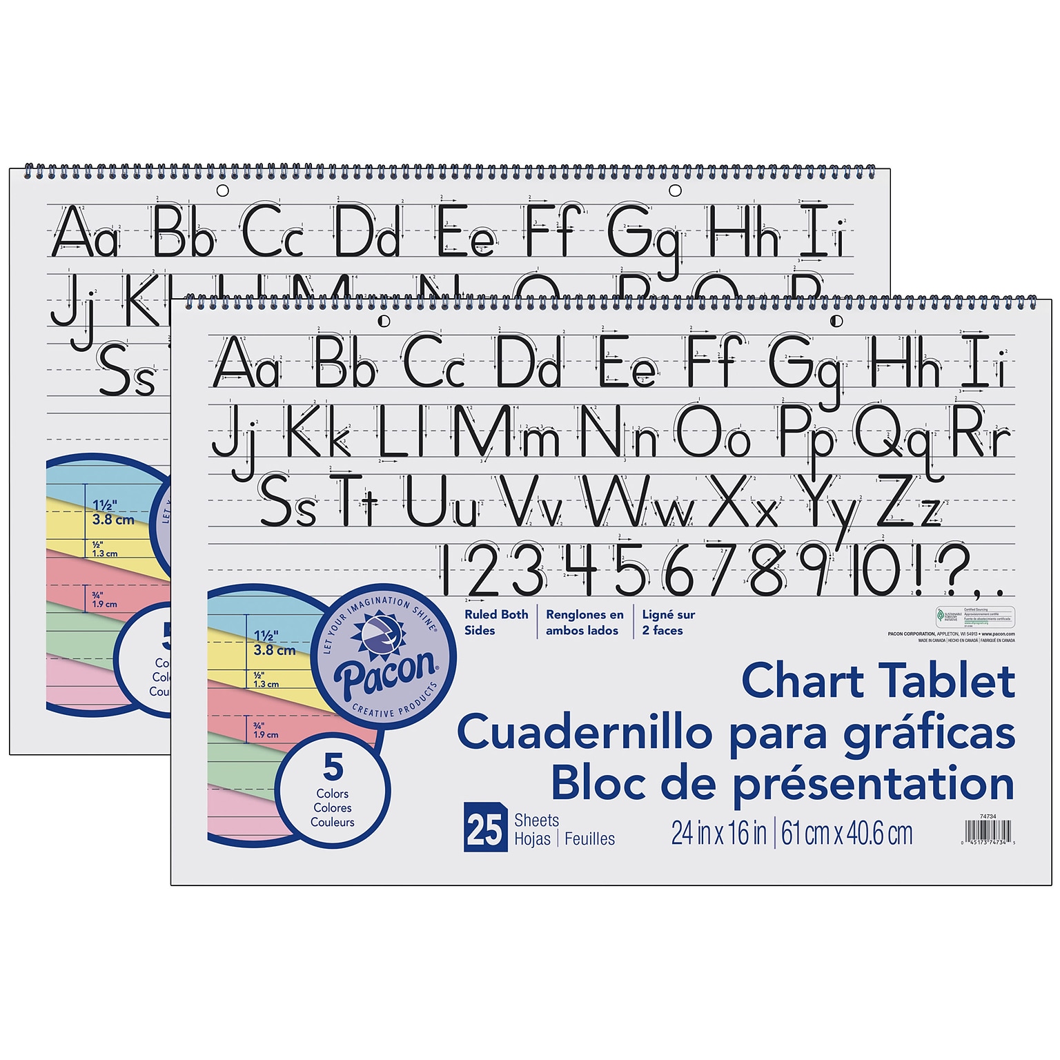 Pacon Easel Pad, 24 x 16, Primary Lined, 25 Sheets/Pad, 2 Pads/Bundle (PAC74734-2)