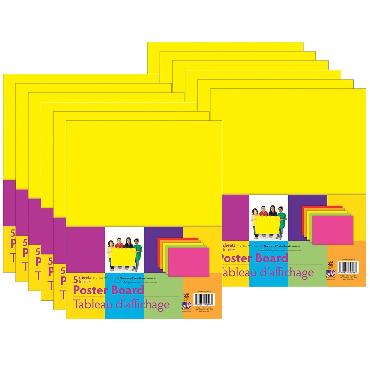 UCreate Neon Poster Board, 5 Assorted Colors, 11 x 14, 5 Sheets Per Pack, 12 Packs (PACMMK04506-12)