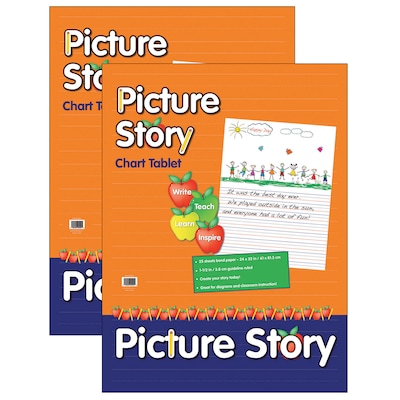 Pacon Picture Story Chart Tablet, White, Ruled Short, 1-1/2" Ruled, 24" x 32", 25 Sheets Per Pack, 2 Packs (PACMMK07430-2)