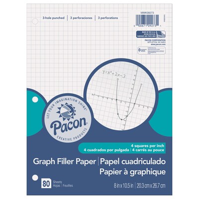 Pacon Graph Paper, 8 x 10.5, 3-Hole Punched, 80 Sheets/Pack, 6/Bundle (PACMMK09273-6)