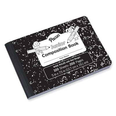 Pacon Composition Notebooks, 5 x 7.5, Wide Ruled, 100 Sheets, Black, 12/Bundle (PACMMK37090-12)