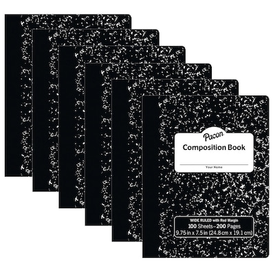 Pacon Composition Notebooks, 9.75 x 7.5, Wide Ruled, 100 Sheets, Black, 6/Bundle (PACMMK37101-6)