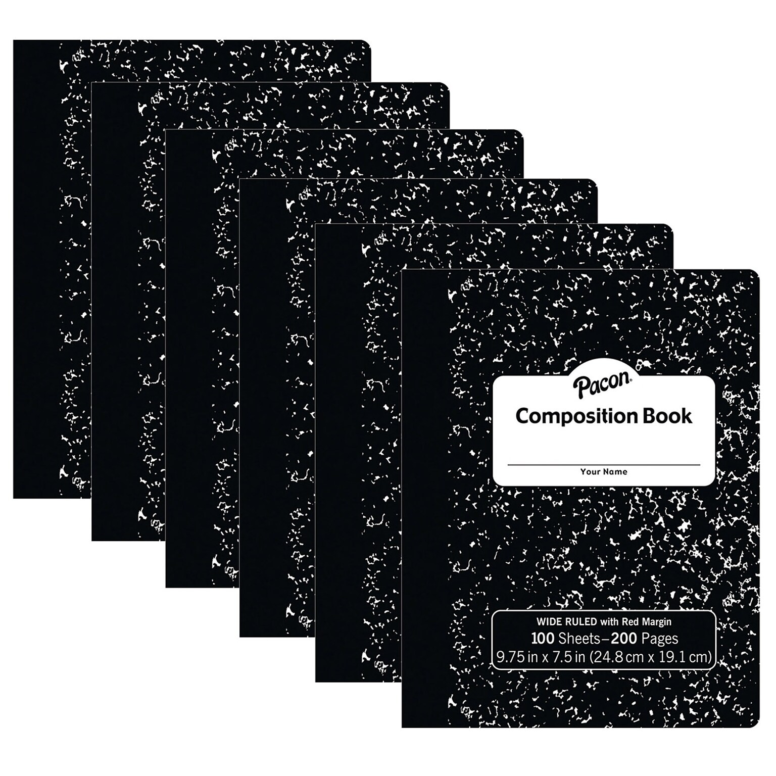 Pacon Composition Notebooks, 9.75 x 7.5, Wide Ruled, 100 Sheets, Black, 6/Bundle (PACMMK37101-6)