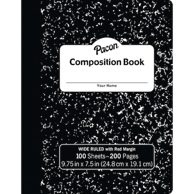 Pacon Composition Notebooks, 9.75" x 7.5", Wide Ruled, 100 Sheets, Black, 6/Bundle (PACMMK37101-6)