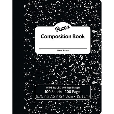 Pacon Composition Notebooks, 9.75" x 7.5", Wide Ruled, 100 Sheets, Black, 6/Bundle (PACMMK37101-6)