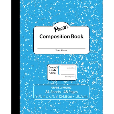 Pacon® Composition Book, 9.75" x 7.75", Grade 2 Ruling, 24 Sheets, Blue Marble, Pack of 24 (PACMMK37138-24)