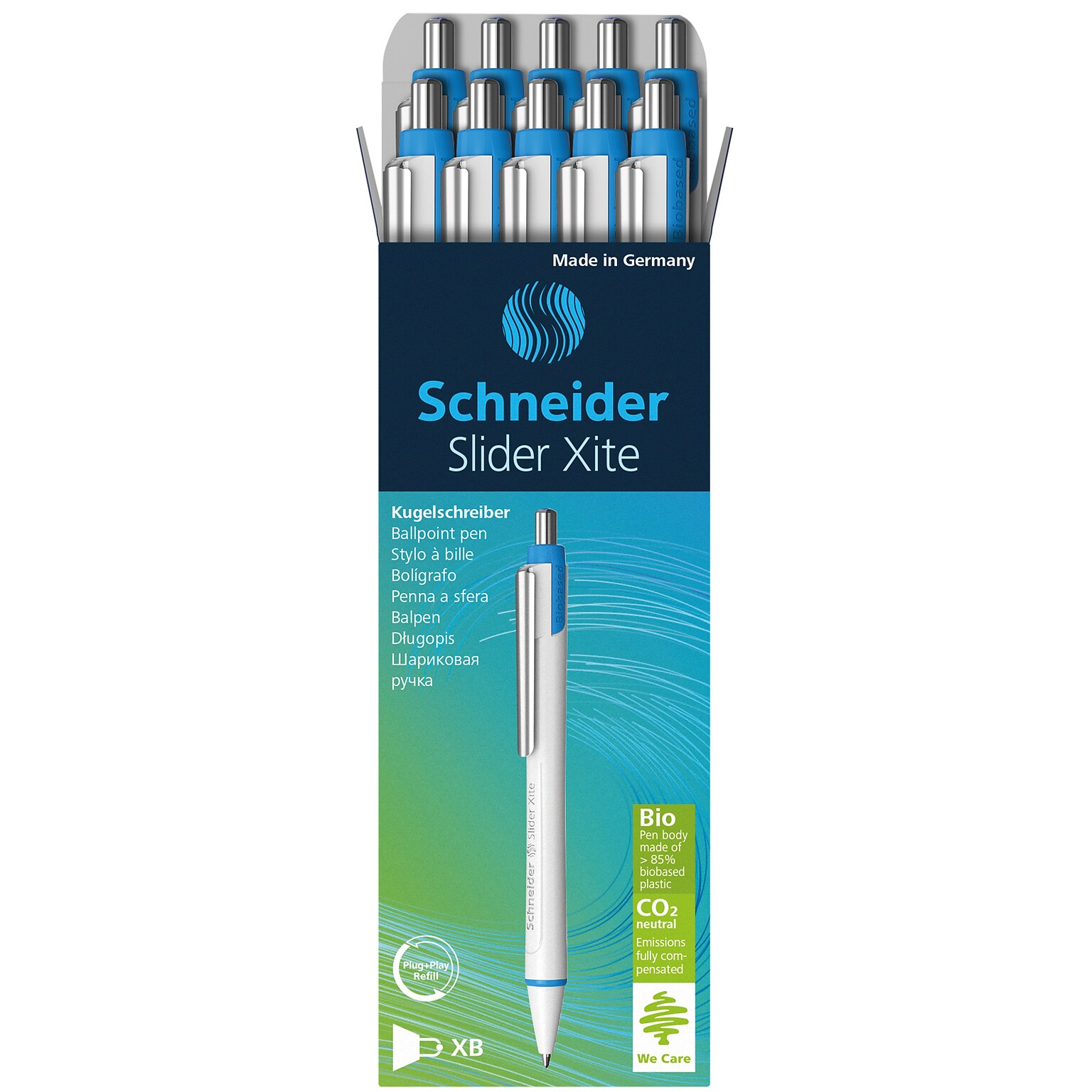 Schneider Slider Xite Retractable Ballpoint Pen, Extra Broad Point, Blue, Pack of 10 (PSY133203)