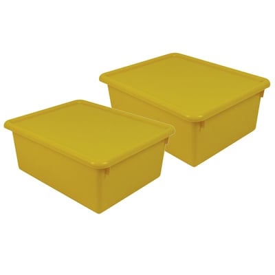 Romanoff Plastic Stowaway 5" Letter Box with Lid, Yellow, Pack of 2 (ROM16003-2)