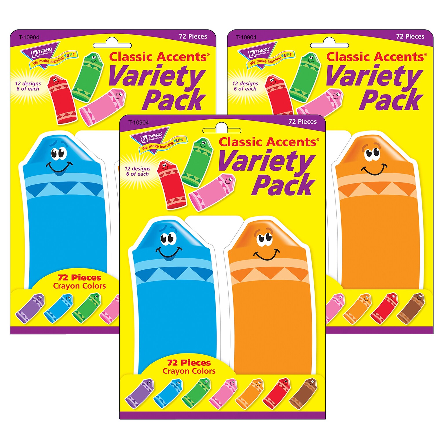 TREND Crayon Colors Classic Accents® Variety Pack, 72 Per Pack, 3 Packs (T-10904-3)