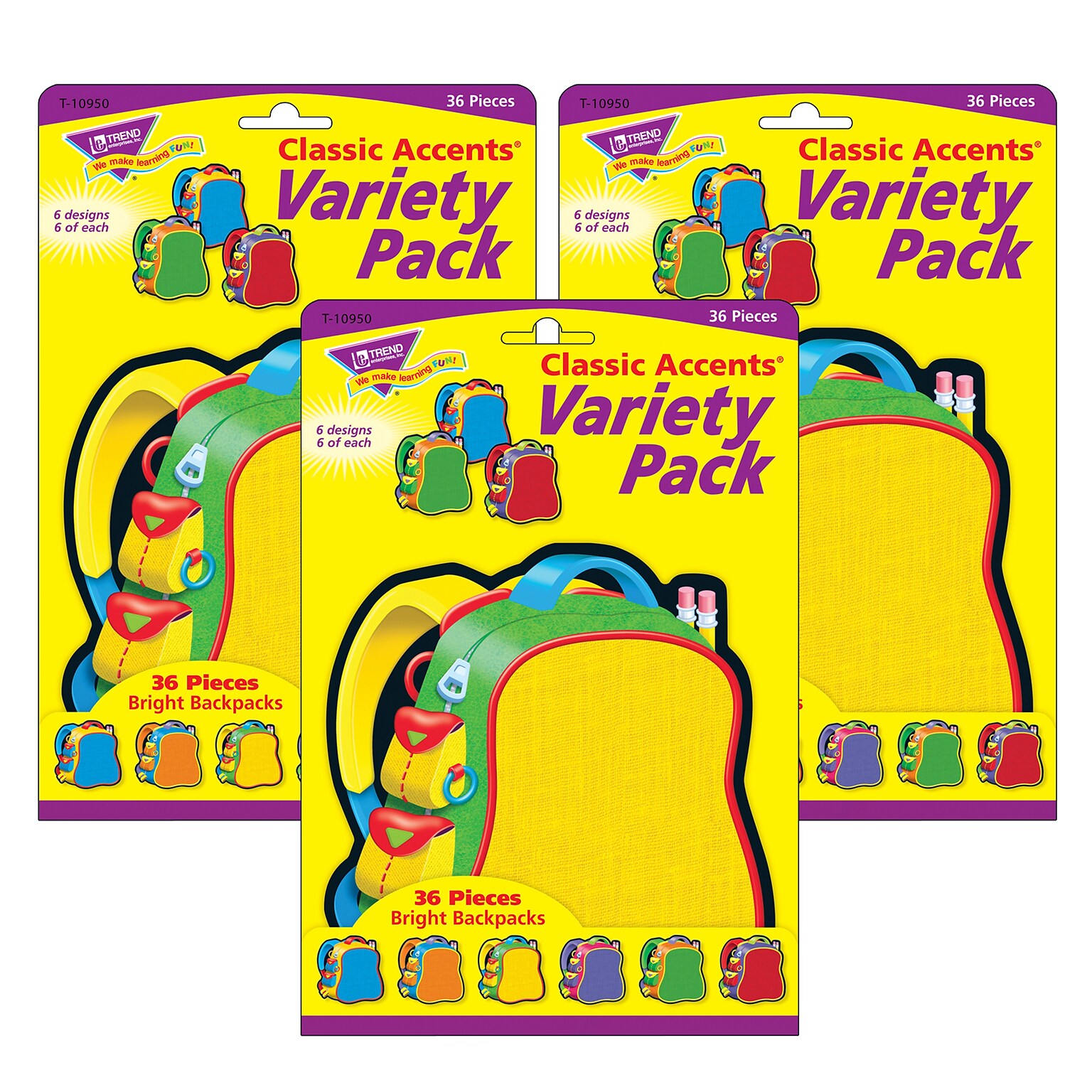 TREND Bright Backpacks Classic Accents® Variety Pack, 36 Per Pack, 3 Packs (T-10950-3)