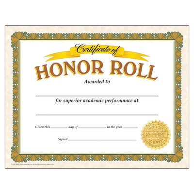 TREND Honor Roll Classic Certificates, 30 Per Pack, 6 Packs (T-11307-6)