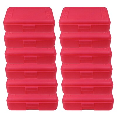 Romanoff Plastic Pencil Box, Hot Pink, 12/Pack (ROM60207-12)