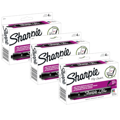 Sharpie® Flip Chart Markers, Bullet Tip, Assorted Colors, 4 Per Pack, 3 Packs (SAN22474-3)