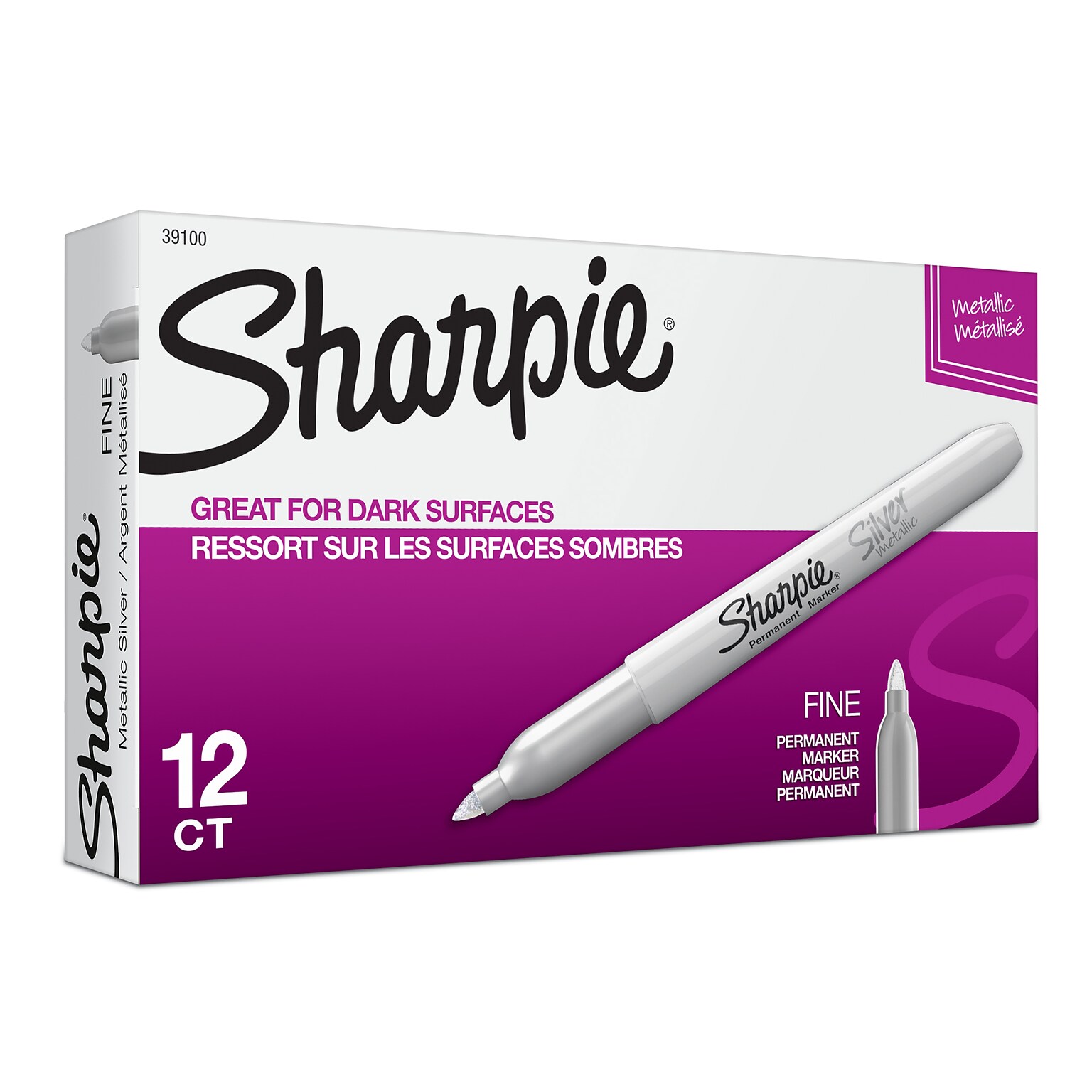 Sharpie® Fine Point Permanent Marker, Metallic Silver, Pack of 12 (SAN39100-12)