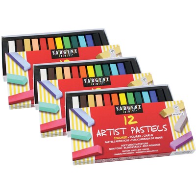 Sargent Art Artist Square Chalk Pastels, Assorted Colors, 12/Box, 3 Boxes (SAR224112-3)