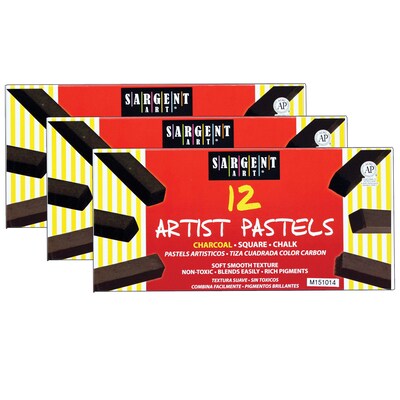 Sargent Art Artist Square Chalk Pastels, Charcoal, 12/Pack, 3 Packs (SAR224115-3)