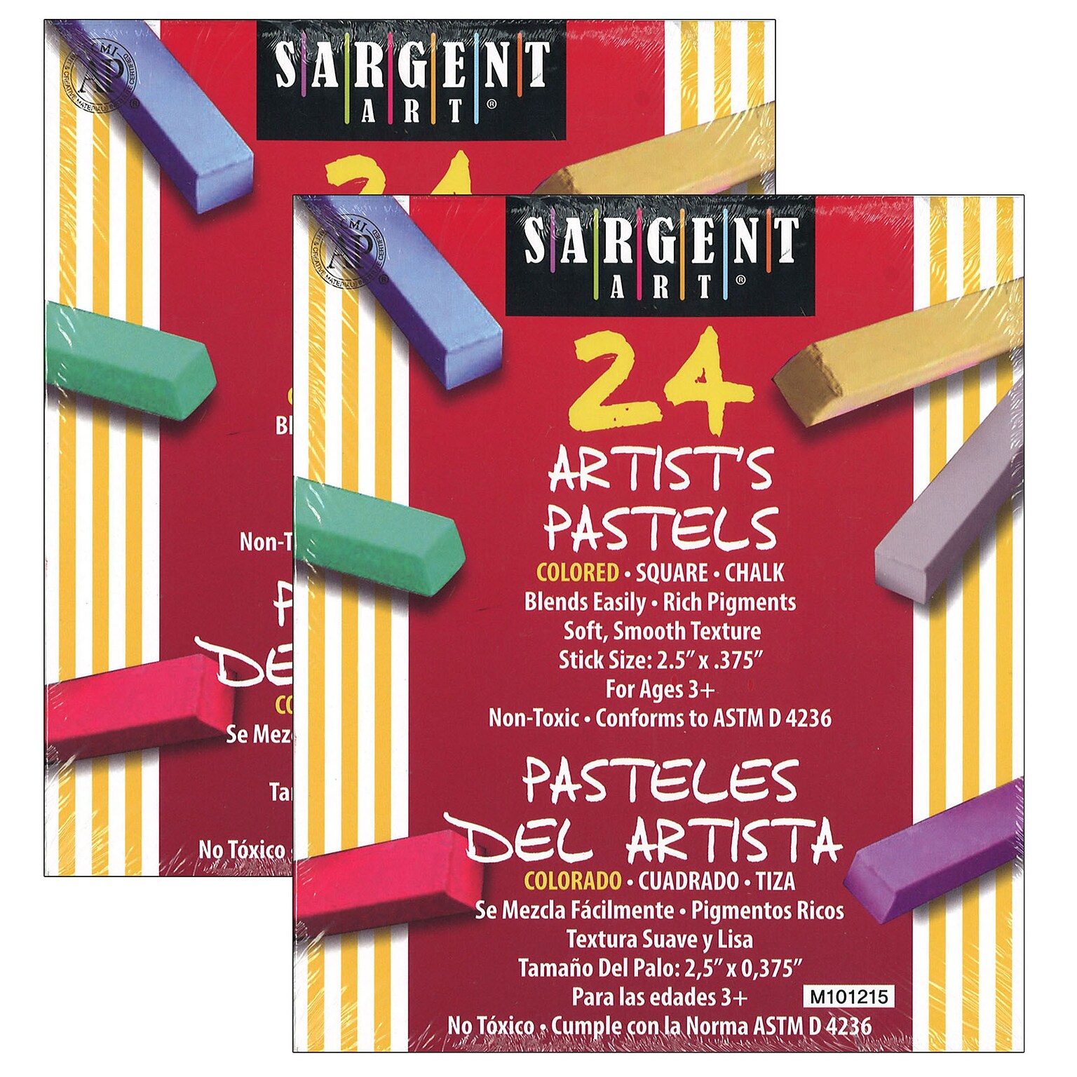 Sargent Art Artist Square Chalk Pastels, Assorted Colors, 24 Per Box, 2 Boxes (SAR224124-2)