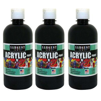Sargent Art Acrylic Paint, 16 oz. Squeeze Bottle, Black, Pack of 3 (SAR242485-3)