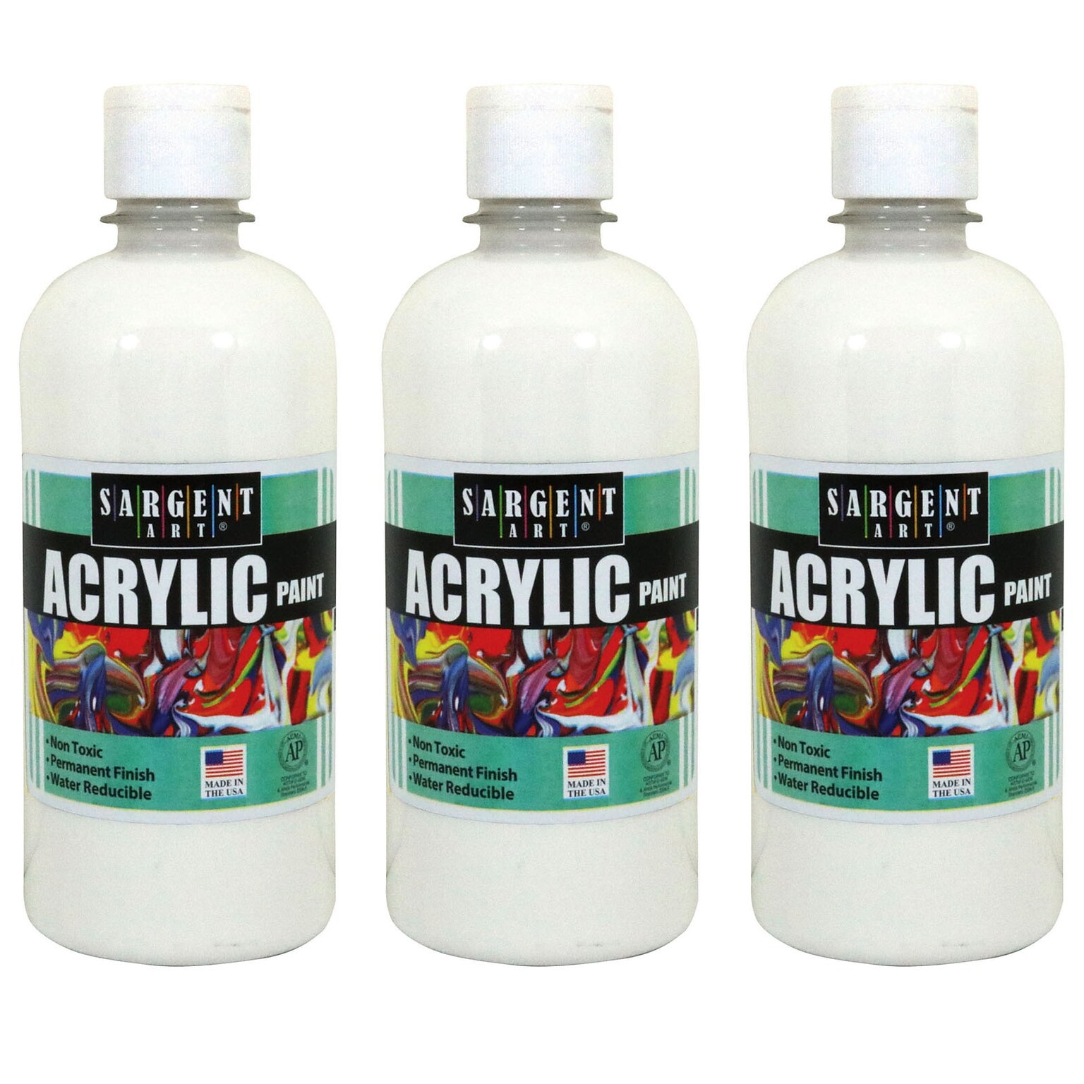 Sargent Art Acrylic Paint, 16 oz., White, Pack of 3 (SAR242496-3)
