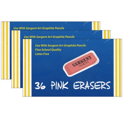 Sargent Art Block Erasers, Pink, 36/Pack, 3 Packs (SAR361012-3)