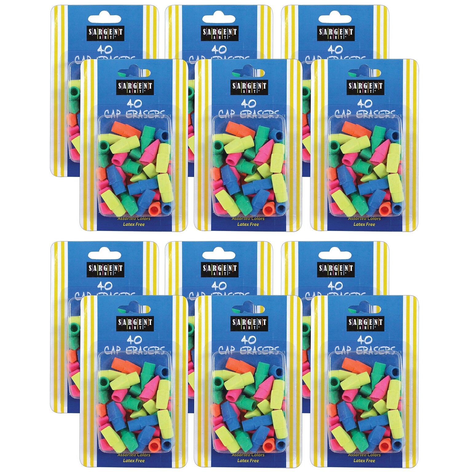 Sargent Art Cap Eraser, Assorted Colors, 40/Pack, 12 Packs (SAR361015-12)