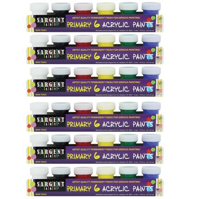 Sargent Art Primary Colors, Acrylic Paint Set, 0.75 oz. Pots, 6 Pots Per Set, 6 Sets (SAR665420-6)