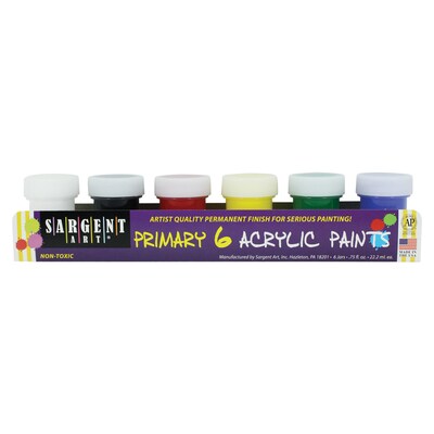 Sargent Art Primary Colors, Acrylic Paint Set, 0.75 oz. Pots, 6 Pots Per Set, 6 Sets (SAR665420-6)