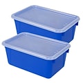 STOREX Plastic Small Cubby Bin with Cover, 5.25 x 12 x 7.88, Blue, Pack of 2 (STX62408U06C-2)