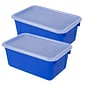 STOREX Plastic Small Cubby Bin with Cover, 5.25" x 12" x 7.88", Blue, Pack of 2 (STX62408U06C-2)