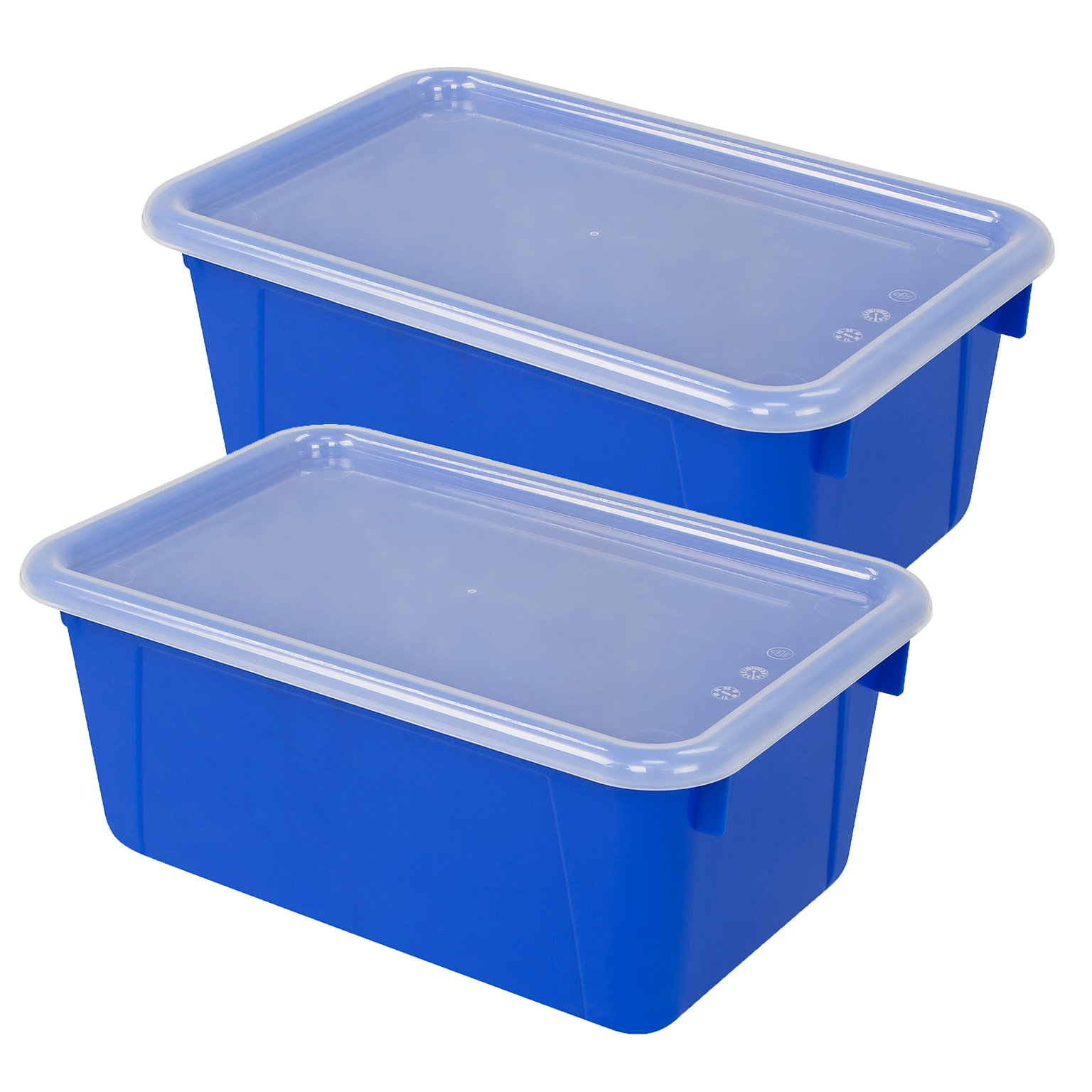 STOREX Plastic Small Cubby Bin with Cover, 5.25 x 12 x 7.88, Blue, Pack of 2 (STX62408U06C-2)