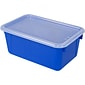 STOREX Plastic Small Cubby Bin with Cover, 5.25" x 12" x 7.88", Blue, Pack of 2 (STX62408U06C-2)