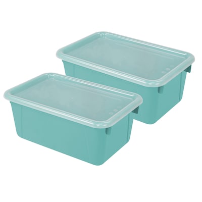 STOREX Plastic Small Cubby Bin with Cover, 5.25 x 12 x 7.88, Teal, Pack of 2 (STX62412U06C-2)
