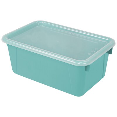 STOREX Plastic Small Cubby Bin with Cover, 5.25 x 12 x 7.88, Teal, Pack of 2 (STX62412U06C-2)