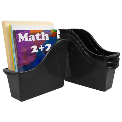 Storex Plastic Small Book Bin, 8.5" x 12" x 4.5", Black, Pack of 6 (STX70123E06C-6)