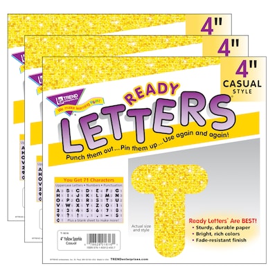 TREND 4 Sparkle Casual Uppercase Ready Letters, Yellow, 71/Pack, 3 Packs (T-1616-3)