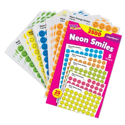 TREND Neon Smiles superSpots Stickers Variety Pack, 2500 Per Pack, 3 Packs (T-1942-3)