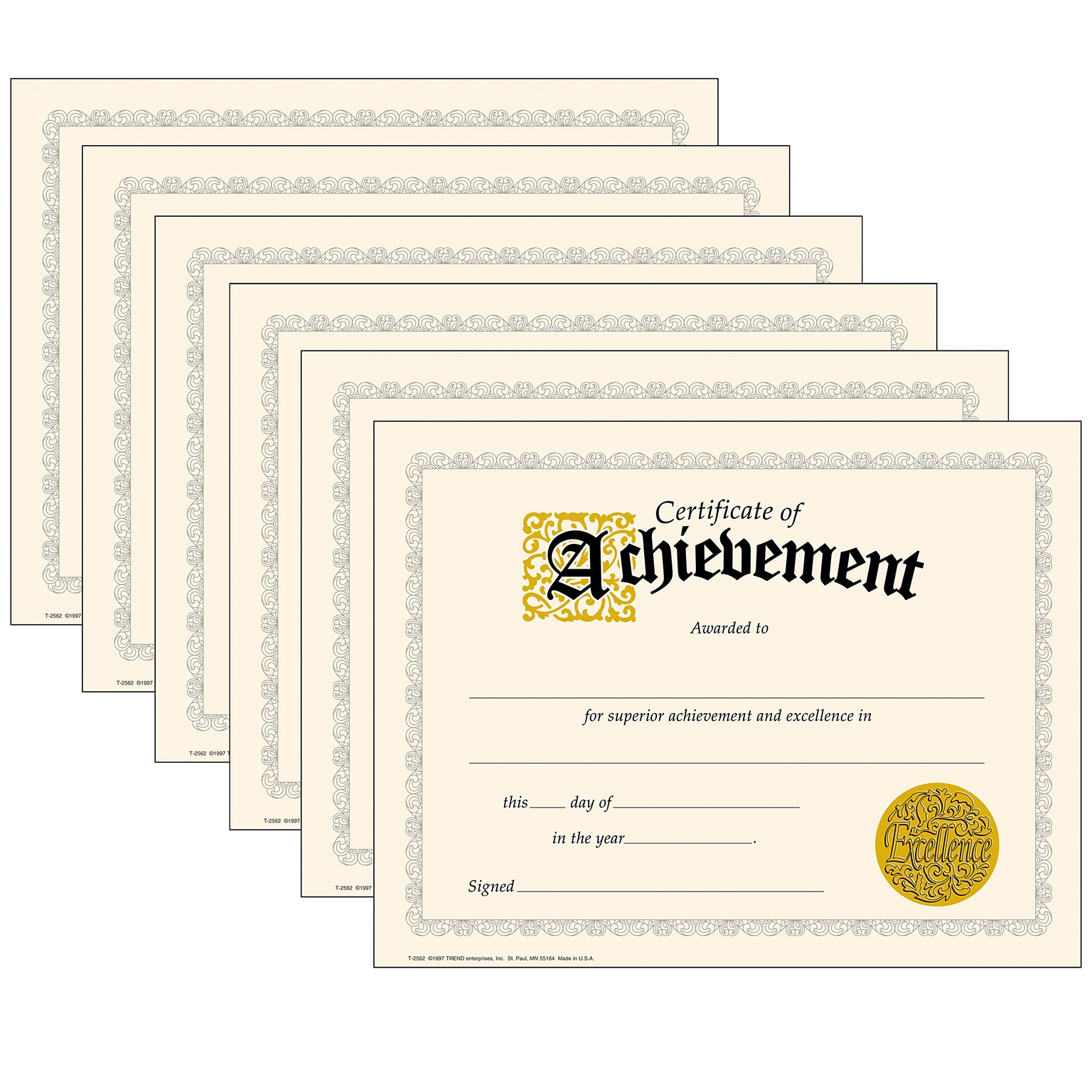 Trend Enterprises Achievement Certificates, 8.5 x 11, Multicolor, 6/Bundle (T-2562-6)