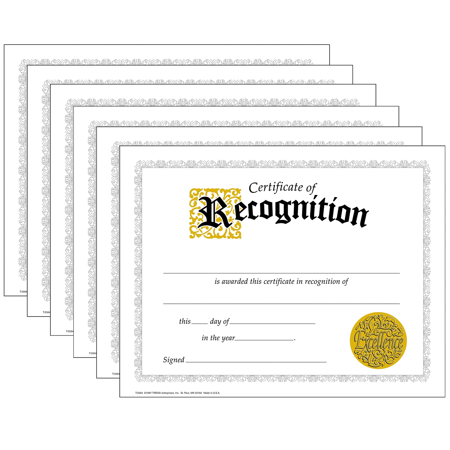 TREND Certificate of Recognition Classic Certificates, 30 Per Pack, 6 Packs (T-2564-6)