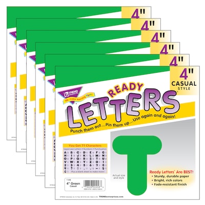 TREND 4 Casual Uppercase Ready Letters, Green, 71/Pack, 6 Packs (T-458-6)