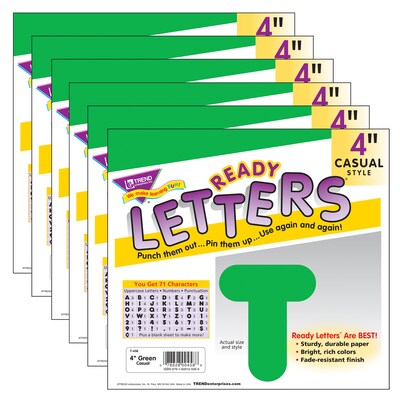 TREND 4 Casual Uppercase Ready Letters, Green, 71/Pack, 6 Packs (T-458-6)