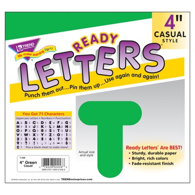 TREND 4" Casual Uppercase Ready Letters, Green, 71/Pack, 6 Packs (T-458-6)