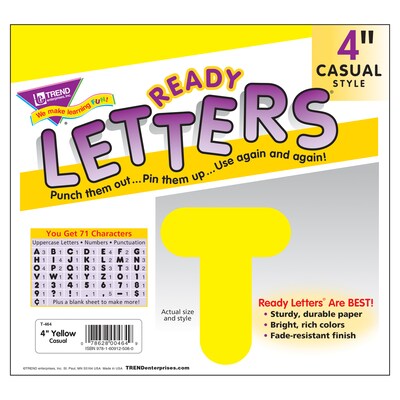 TREND 4" Casual Uppercase Ready Letters, Yellow, 71/Pack, 6 Packs (T-464-6)