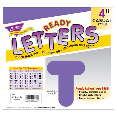 TREND 4" Casual Uppercase Ready Letters, Purple, 71/Pack, 6 Packs (T-470-6)