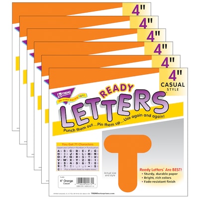 TREND 4 Casual Uppercase Ready Letters, Orange, 71/Pack, 6 Packs (T-475-6)