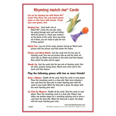 TREND Rhyming Words Match Me® Cards, Matching Game, Grade PK-2 (T-58007-6)