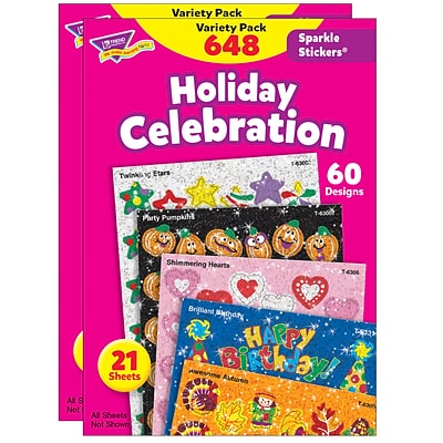 TREND Holiday Celebration Sparkle Stickers® Variety Pack, Multicolored, 648 Per Pack, 2 Packs (T-63903-2)