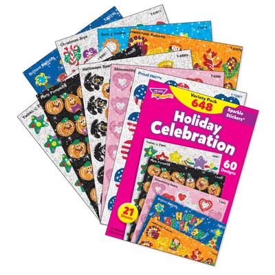 TREND Holiday Celebration Sparkle Stickers Variety Pack, 648 Per Pack, 2 Packs (T-63903-2)