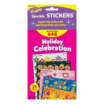 TREND Holiday Celebration Sparkle Stickers Variety Pack, 648 Per Pack, 2 Packs (T-63903-2)