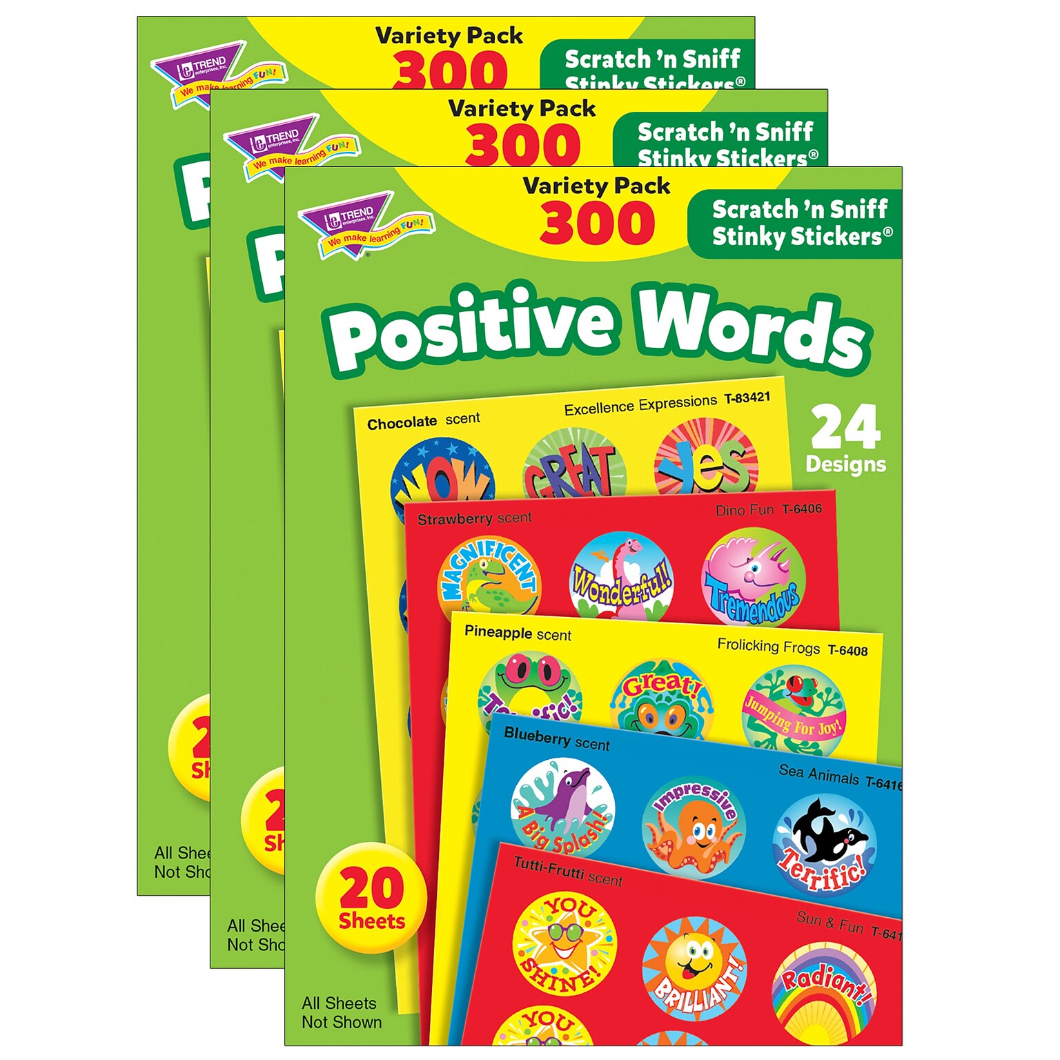 TREND Positive Words Stinky Stickers Variety Pack, 300 Per Pack, 3 Packs (T-6480-3)