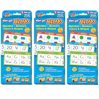 TREND Alphabets, Number, Shapes and Colors Wipe-Off Bingo Cards, Grade PK-2 (T-6601-3)